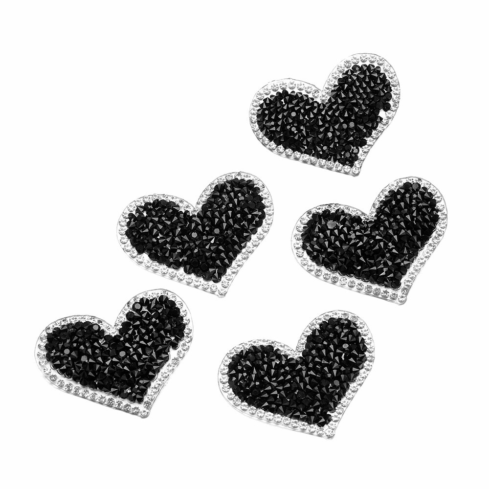 5 Stks/pak Zwart Liefde Hart Melt Boren Strass Parches Ropa Iron On Patches Transfert Thermocollants Diy Craft