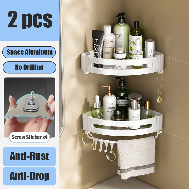 Badkamerplank Geen oefening Muur gemonteerd Shampoo -fles Douche hoekrek Toilet Opslagrek Aluminium Badkamer keukenaccessoires: Donkergrijs