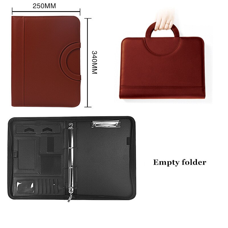 A4 pärm dokument mapp ring skåp fall manager padfolio företag organisatör hållare blixtlås kontor hand portfölj väska: En brun