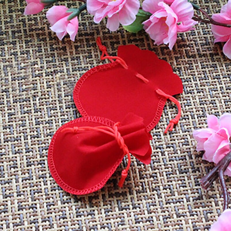 10Pcs Velvet Bag Red Packaging Jewelry Bag Gourd Shape Boite Cadeau Rangement Bijoux Joyero