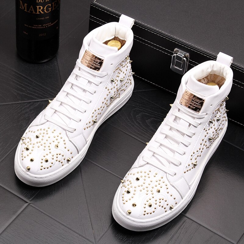Stephoes Männer Trend Stiefeletten Frühling Herbst hoch oben Nieten Hüfte hüpfen lässig Schuhe Männlichen Luxus Punk Schuhe