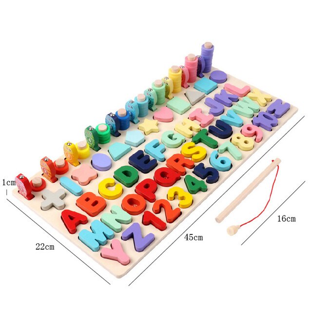 Montessori Educational Wooden Toys Number Letter Traffic Fishing Busy Board Children&#39;s Preschool Math Toy Counting Geometry: Model F