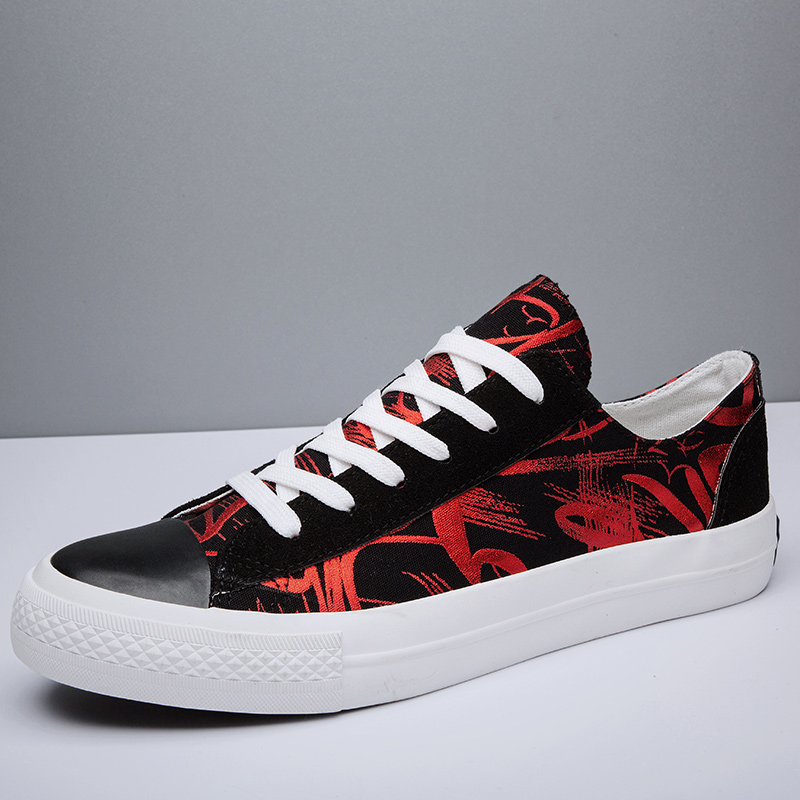 nouveaux hommes toile chaussures vulcanisé chaussures conseil chaussures décontracté graffiti marée chaussures bas-haut sport chaussures pour hommes: red / 43