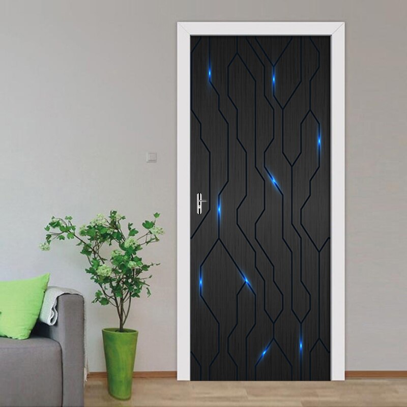 Science Fiction Visual Sense Home Decoration Decals Living Room Bedroom Door Stickers Self-Adhesive Waterproof Two-Piece: 77x200cm