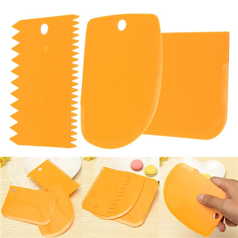 3 stuks plastic deeg glazuur fondant schraper taartdecoratie bak gebak gereedschap effen glad gekarteld rand spatels uitstekers fea 889