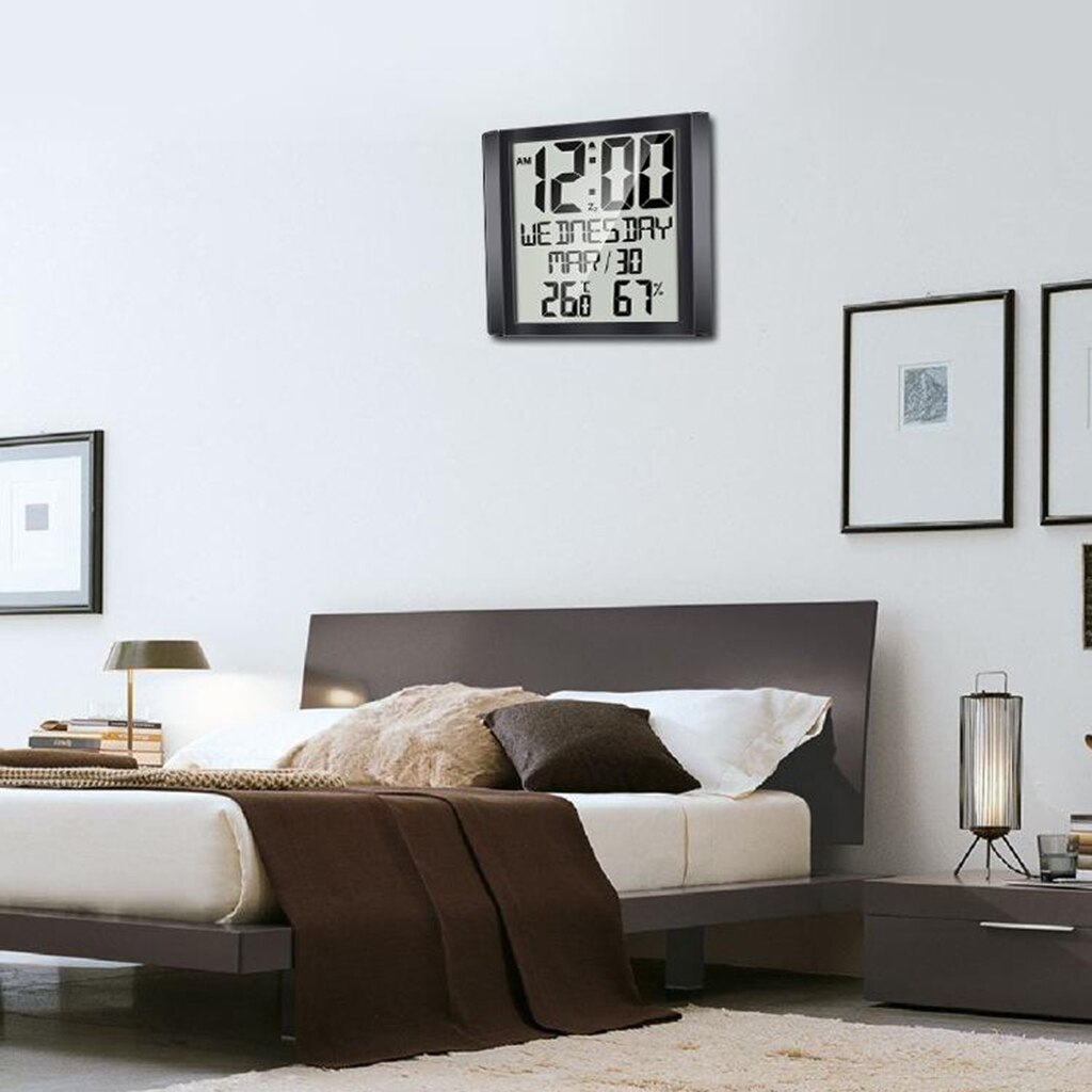 Indoor Digital Clock Bold Digit Display Electronic Clock Temp Humidity Meter Calendar Reminders Max/Min Records for Home Office