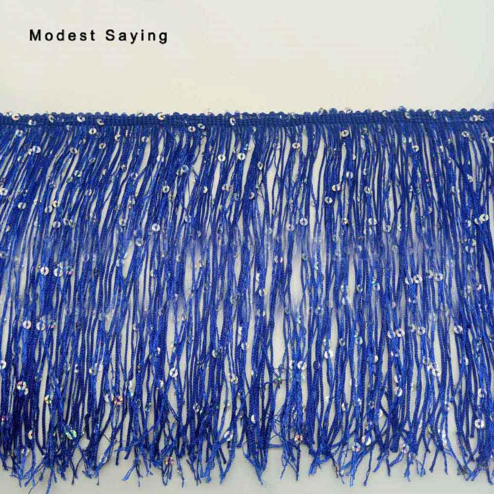 5 Yards Royal Blue 18cm Sequins Fringe Trim Ribbon Sewing Tassel Fringe Trimming Latin Dress Evening Gowns Garment Accessories: Blue