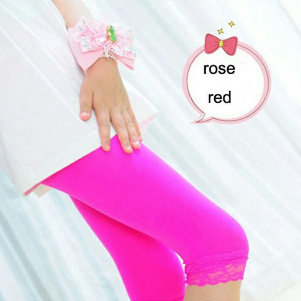 Pige leggings efterår forår stretch børn blonde leggings skinny capris bukser elastisk fløjl elastiske leggings pige bukser: Rosenrød
