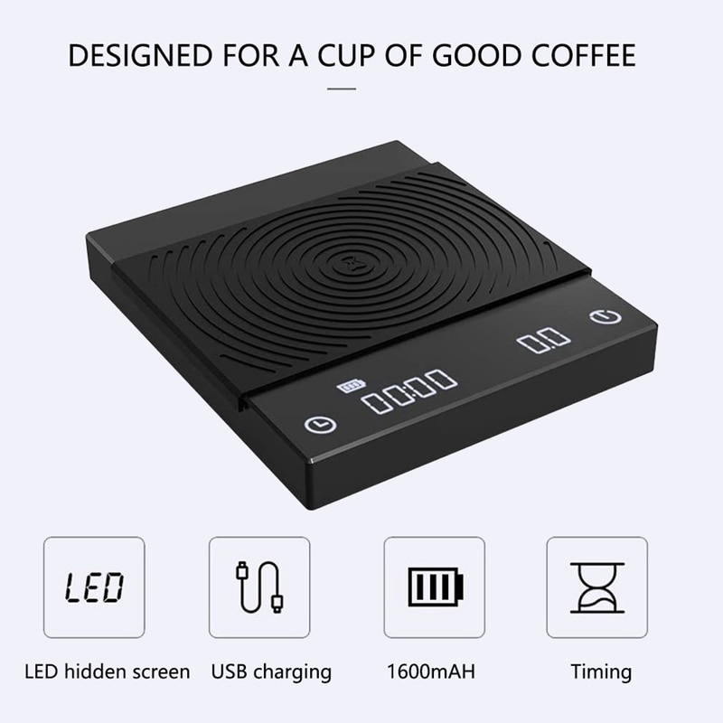 Koffie Schaal Draagbare Smart Digitale Voedsel Schaal Elektronische Drip Koffie Schaal Met Timer 2Kg