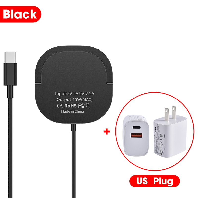 15W Magnetische Draadloze Oplader Voor Iphone 13 12 Pro Max Mini Qi Fast Charge Voor Samsung Usb C Pd adapter Originele Magneet Charger: Black With US Plug