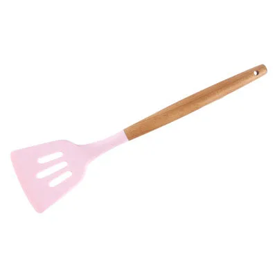 1PC Silicone Wood Turner Soup Spoon Spatula Brush Scraper Pasta Server Egg Beater Kitchen Cooking Tools Kitchenware Green/Pink: Navy Blue
