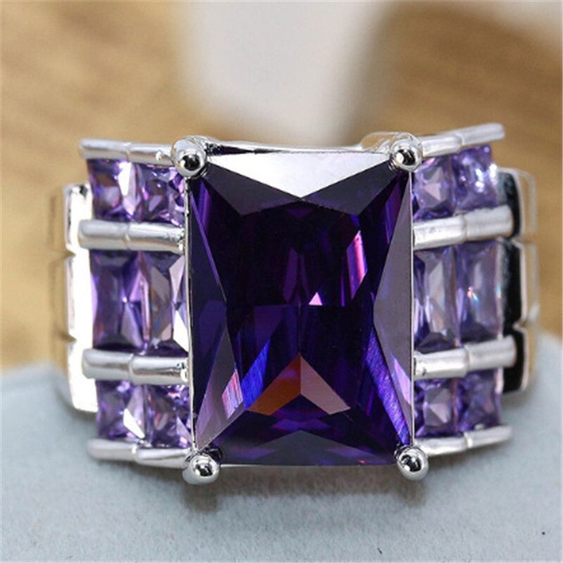 FDLK Neue Lila Prinzessin schneiden AAA Zirkonia Hochzeit Ringe für Frauen Silber Farbe Schmuck Beste