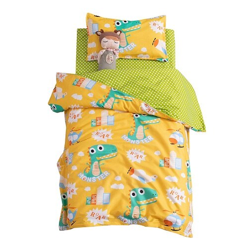 3 stk søde dyre bomuld krybbe sengelinned kit tegneserie baby sengetøj sæt inkluderer pudebetræk lagen dynebetræk uden fyldstof: 7