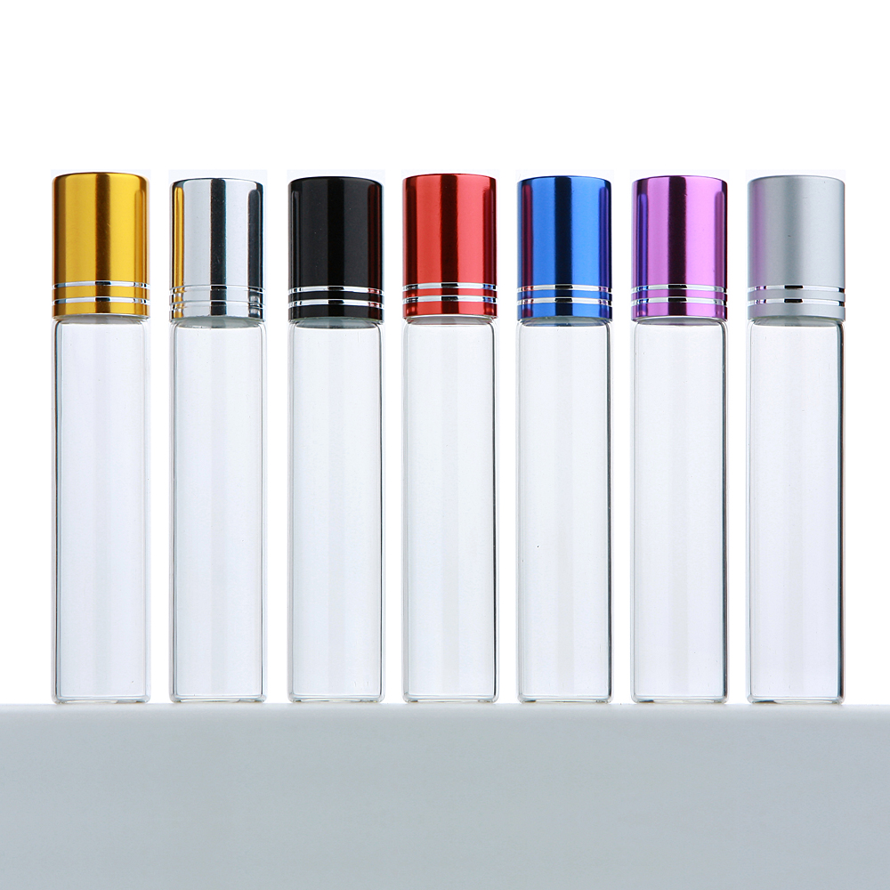 50Pcs/Lot 10ml Clear Glass Roller Essential Oil Bottle With Box Roll On Perfume Bottle Cosmetics Container Print LOGO Pay Extra