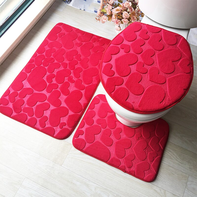 3 pièces doux anti-dérapant tapis de bain ensemble tapis de toilette siège de toilette coussin Absorption d'eau gaufrage motif décoration pour salle de bain