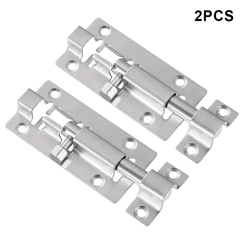 2 pcs 3 Inches Slide Latching Lock Thickened Stainless Steel Slide Lock with 6 Screw Holes for Door Household K888: Default Title