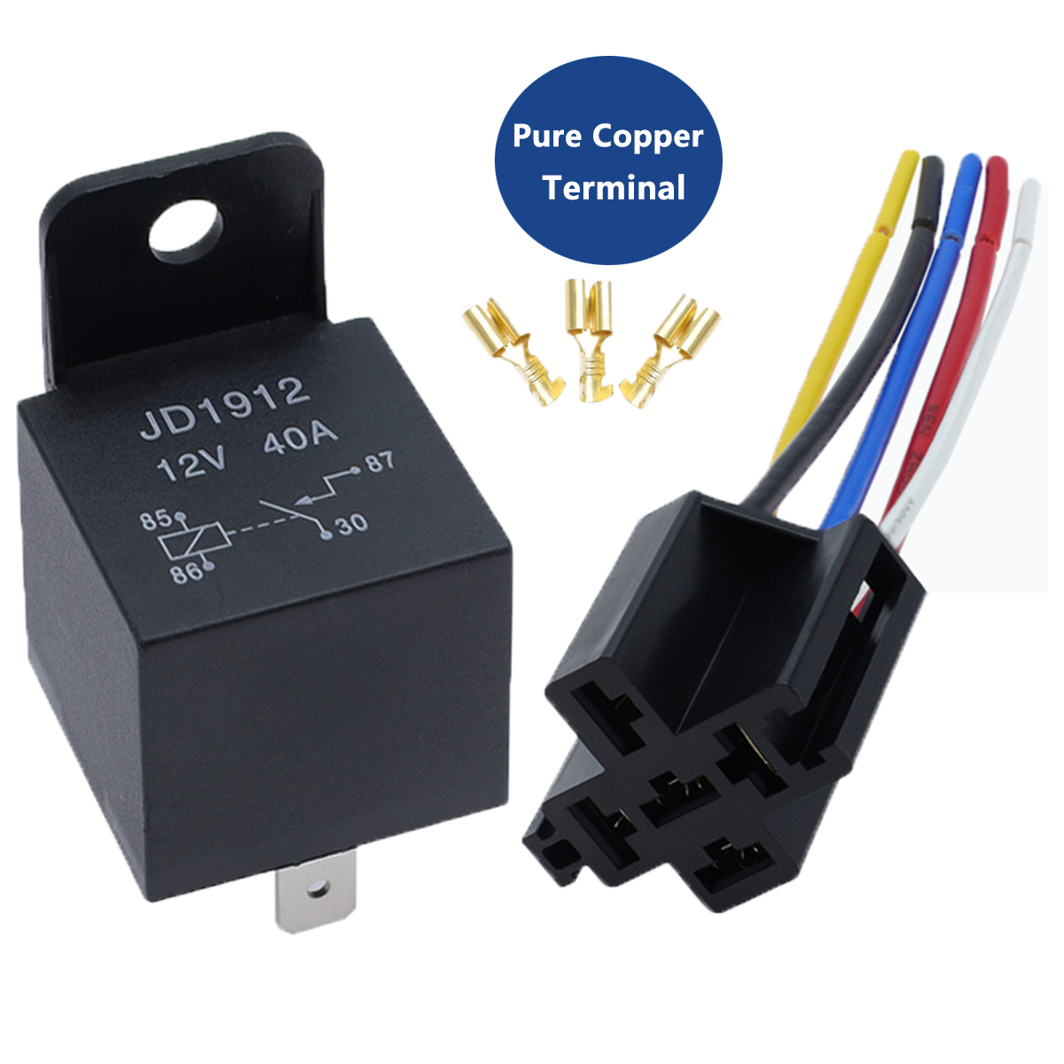 Relé de coche impermeable de 4, 5 pines, 4P, 5P, 40A, relés automotrices de larga duración, relé normalmente abierto DC 12V/24V para luz frontal, aire acondicionado