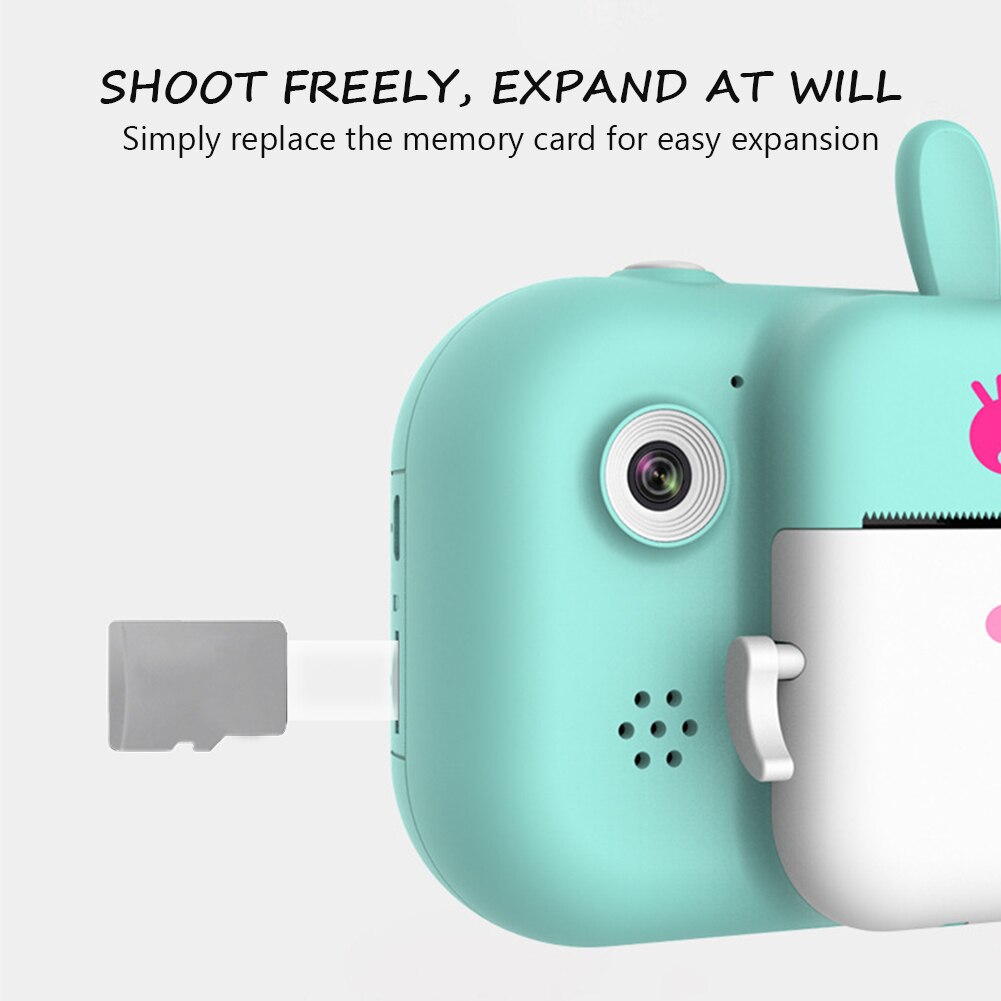 Face Recognition 1080P HD Photo Printer Front Rear Cute Cartoon Photography Kids Camera 2.4inch Large Screen Selfie LCD Display