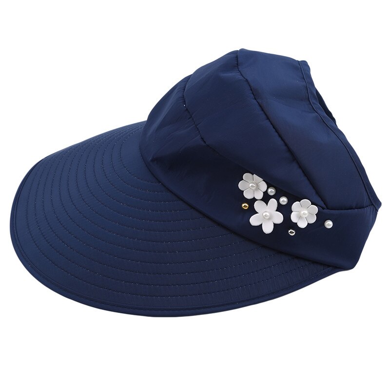 Chapeau de soleil à la mode pour femmes, chapeau de soleil décontracté pliable anti-ultraviolet, disquette, chapeau de plage extérieur pour femmes: Bleu marine