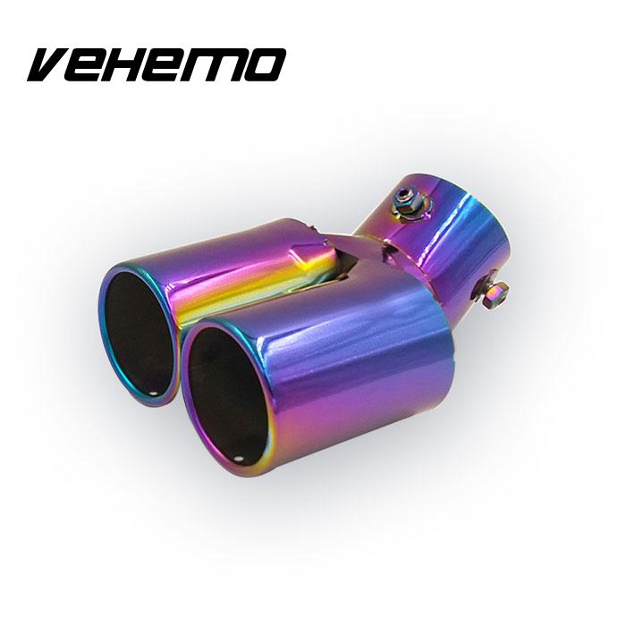 Vehemo Car Twins Rear Curved Exhaust Tail Tip Pipe Muffler Stainless Steel Universal