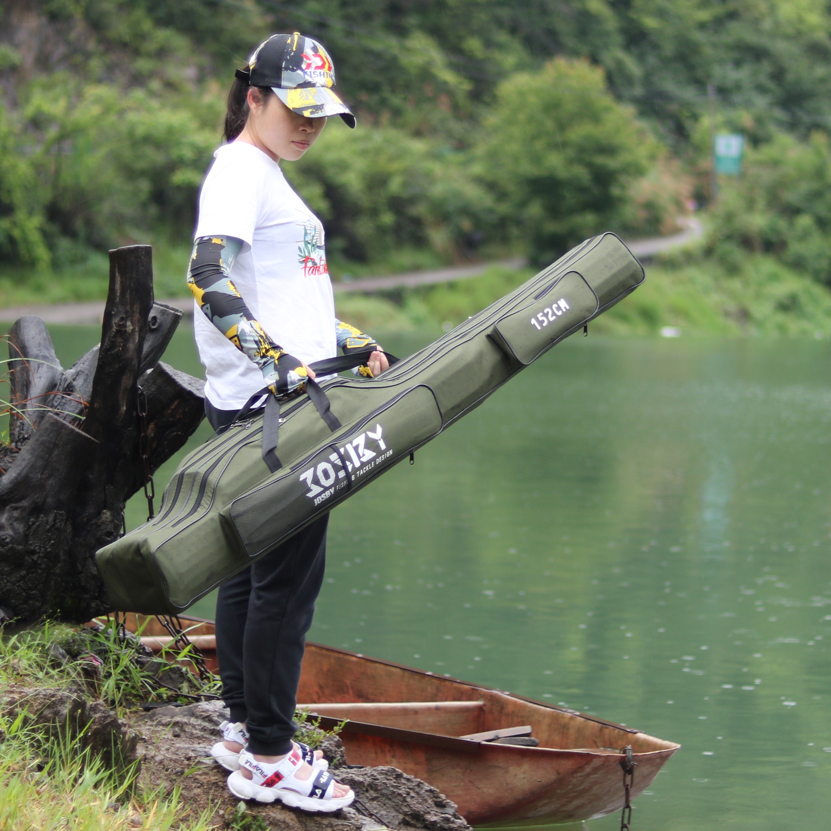 Oxford Cloth Folding Fishing Rod Bag Reel Outdoor Multifunctional Fishing Tackle Storage Bags Travel Carry Case Pesca