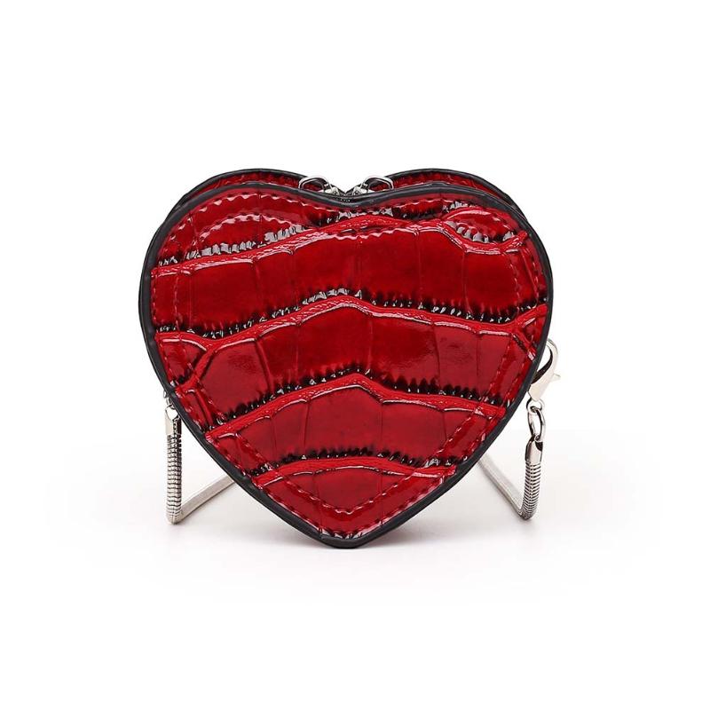 Dejlige piger skuldertaske hjerteformet mærke kvinder serpentine læder crossbody taske kæde læbestift skulder håndtaske: Rød