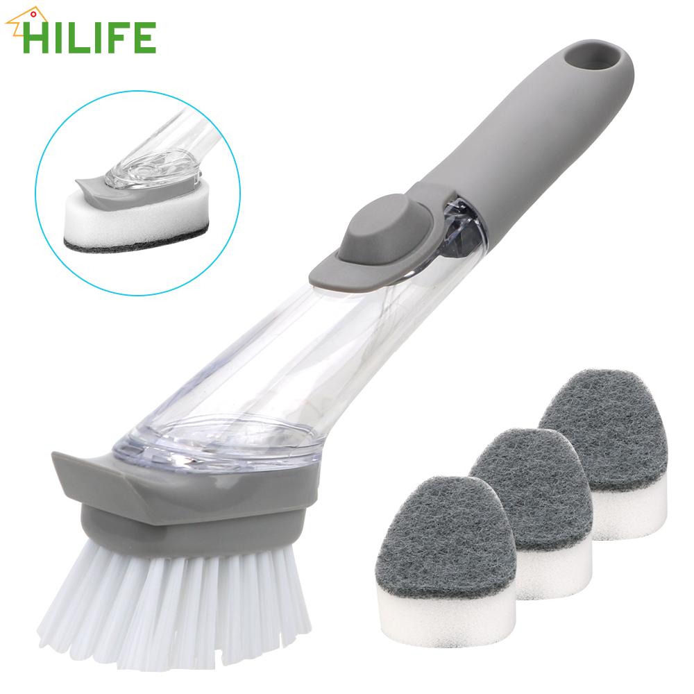 Washing Dish Brushes Sink Floor Cleaning Tools Automatic Liquid With 3Pcs Non-Stick Oil Scouring Pad Cleaning Brush Scrubber