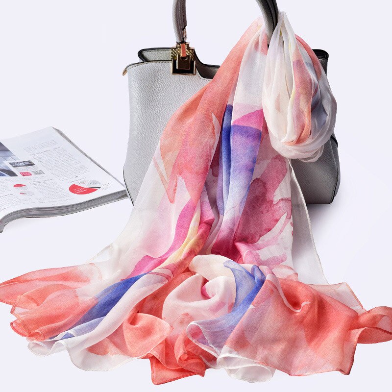 100% Echte Zijde Sjaal Voor Vrouwen Natuurlijke Zijde Sjaals Wrap Voor Dames Luxe Print Grote Pure Zijden Sjaal foulard: Color 7