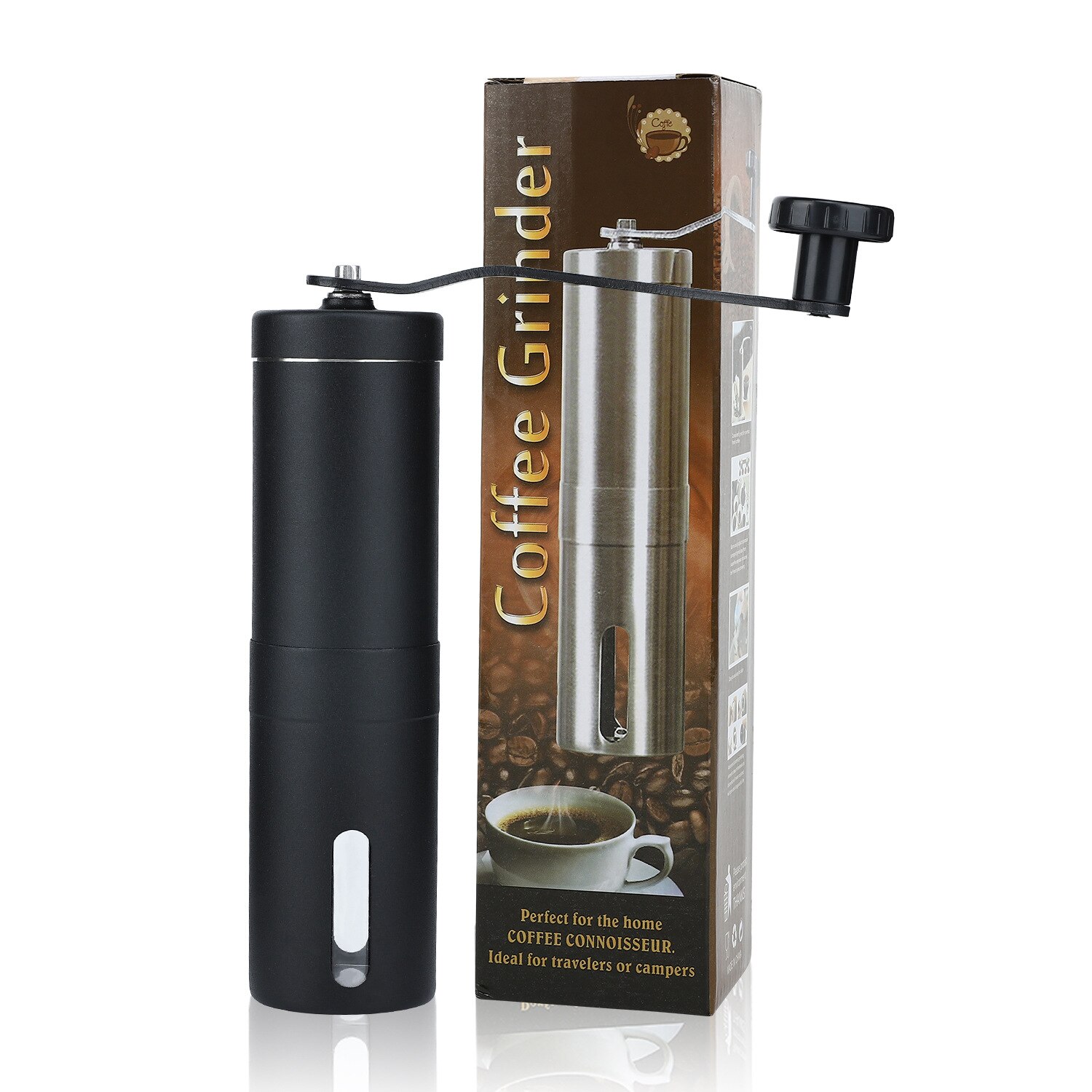 Manual Coffee Grinder Heavy Duty Stainless Steel with Adjustable Ceramic Burr Portable Coffee Mill Grinder: Black