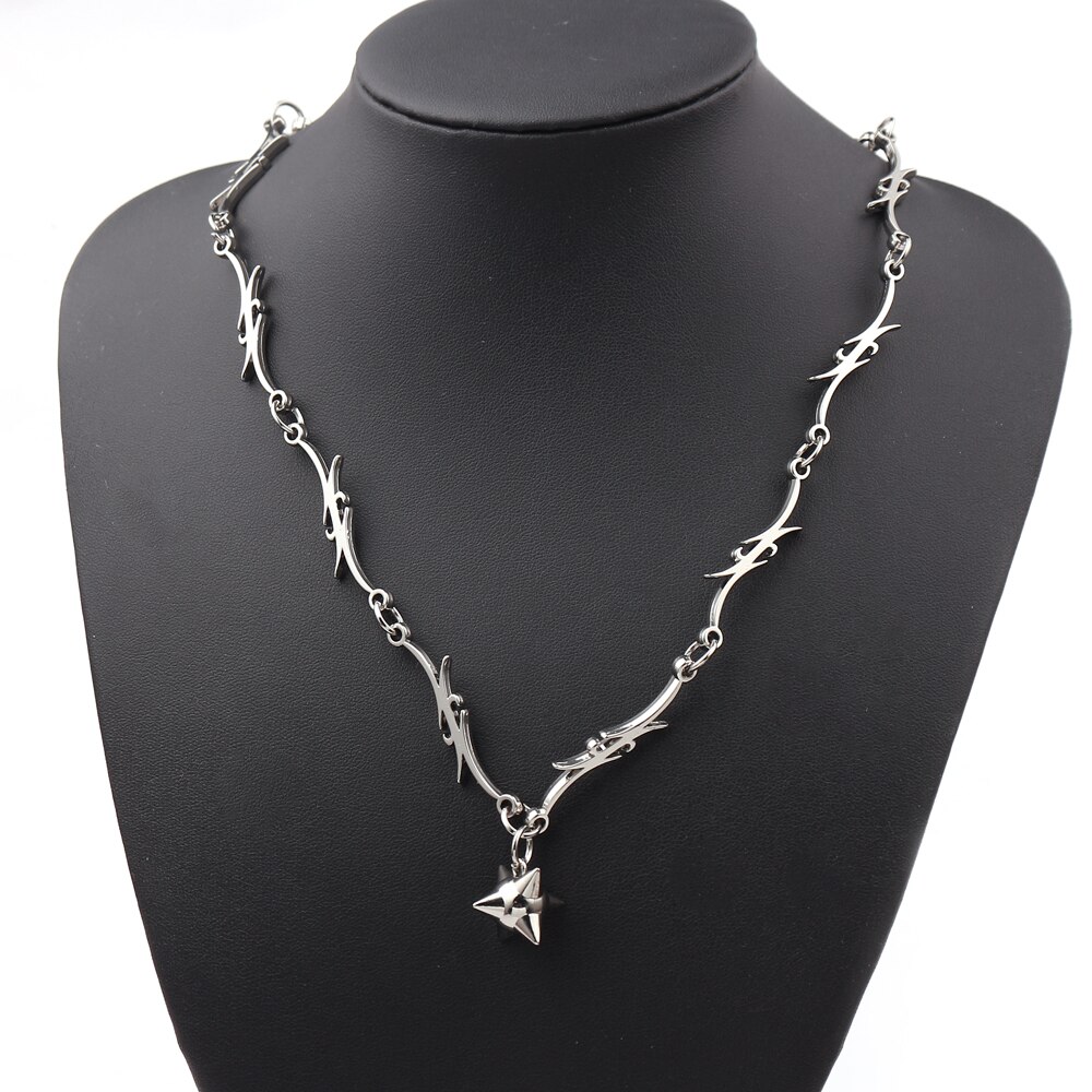 1 Set Men's Punk Gothic Necklaces&Bracelets Set Alloy Barbed Wire Brambles Necklace&Bracelet Jewelry Hip-pop Choker&Bangle: Necklace 3