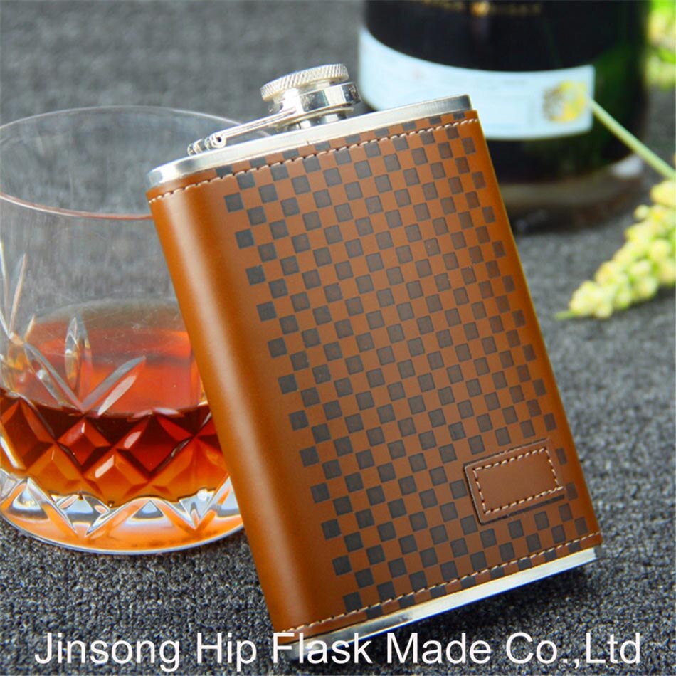 1 PC 227 ML (8 OZ) fabriek prijs zwart rvs heupfles draagbare outdoor 8 OZ rvs heupfles: Bruin