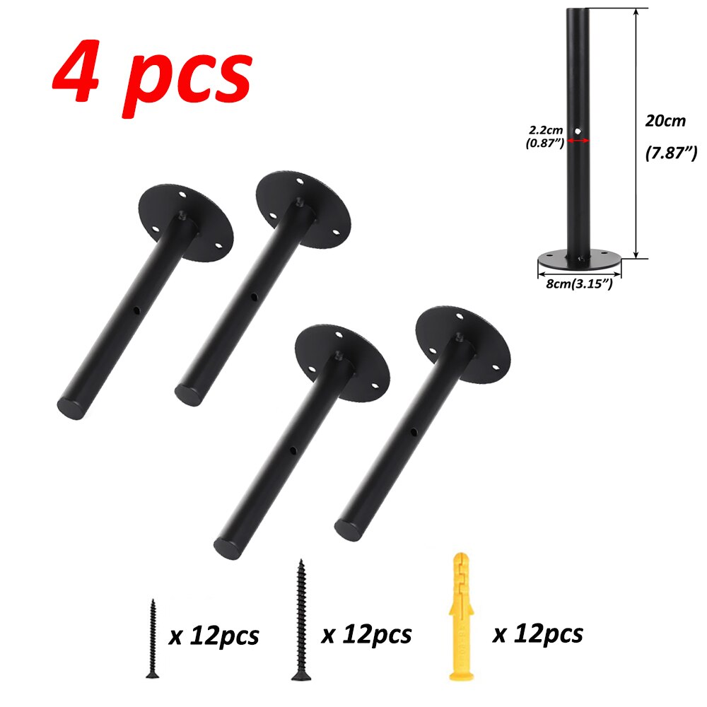 1/2/4pcs Black Industrial Iron Storage Brackets Racks Heavy Duty Shelf Board Wall Mounted Multifunctional Home Decor Hardware: 4pcs 20cm