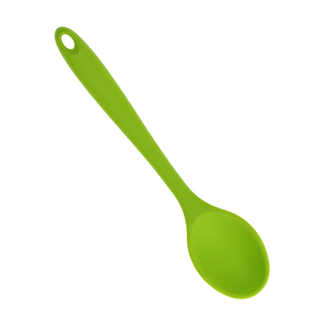 Dinner Table Soup Spoon Silicone Tablespoon Long Handle Flatware 20.5x4.5cm: Green