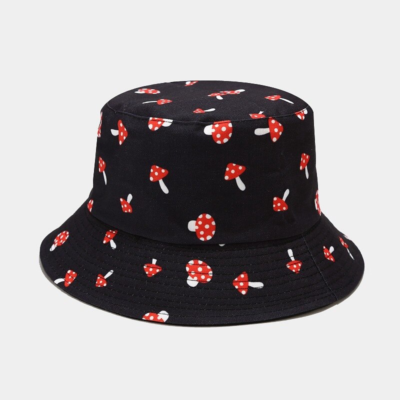 Cartoon Printed Cute Bucket Hat Summer Reversible Fishermant Hat For Women Men Street Hip Hop Fishing Cap Gorro: mushroom