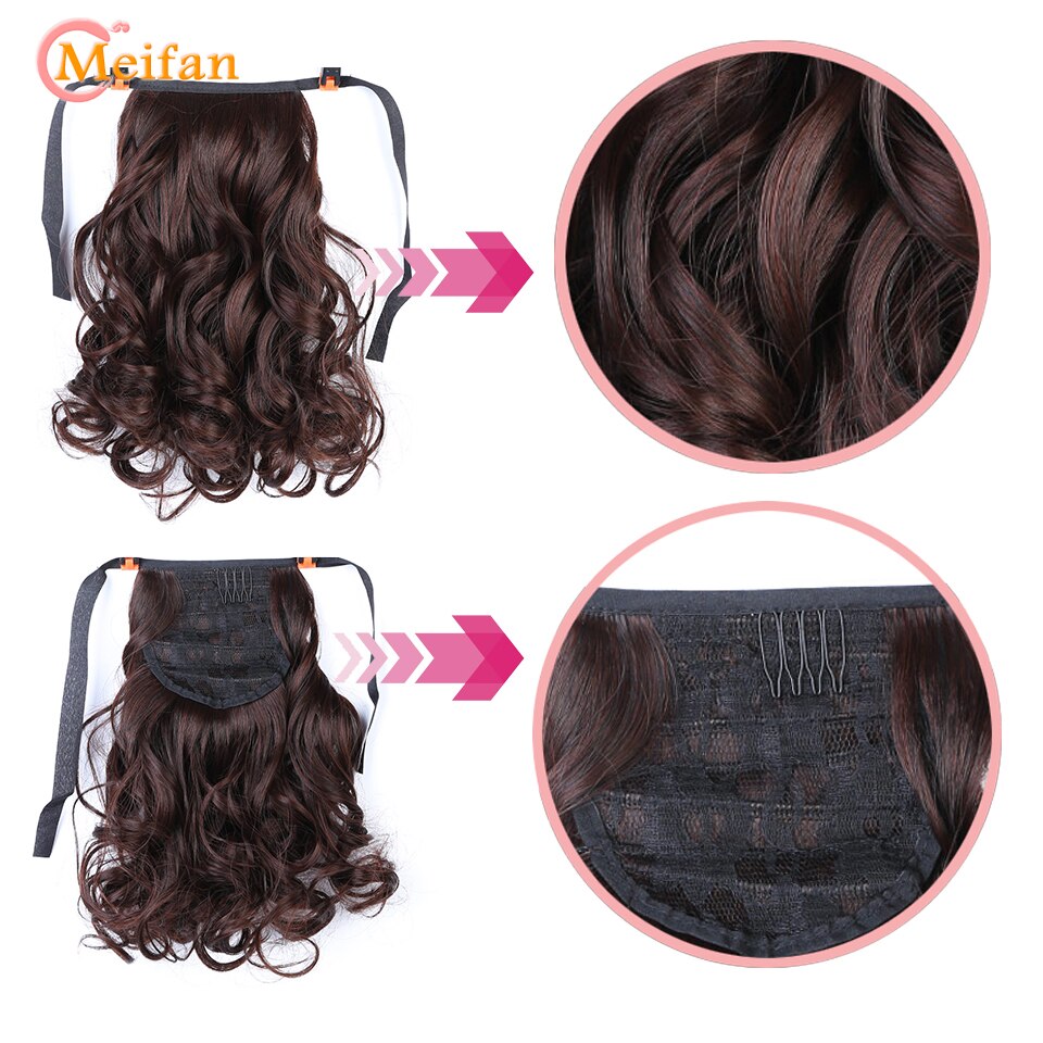 MEIFAN-Cola de Caballo ondulada corta, envoltura con cordón, cola de pelo sintética, postizo de Clip, extensiones de coleta