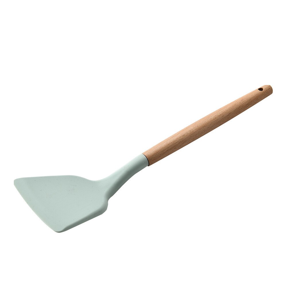 12 stk kjøkkenutstyr sett silikon kokekar kokespatel varmebestandig verktøy med trehåndtak til nonstick nonstick: Mørk kaki