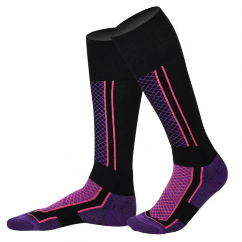 Männer Frauen Winter draussen Sport Snowboard Skifahren Verdicken Warme Thermische Rohr Socken Warme Fahrrad Socken draussen Sport Ski Radfahren Socke: Violett Schwarz