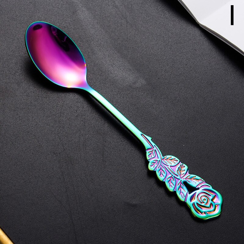 Kitchen Gadgets Ice Cream Tea Spoons Stainless Steel Cute Stirring Spoon Coffee Spoon Rose Colorful Dining Bar Tools Accessories: I