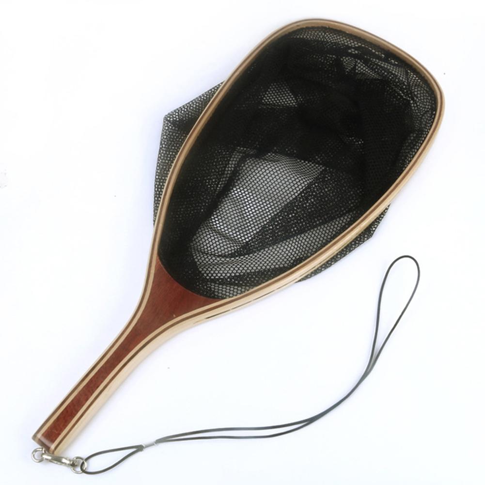 Small Mesh Nylon Weaving Fishing Net Fly Fishing Landing Net Trout Catch and Release Net With Curve Wood Handle Tenkara Nets: FL-05