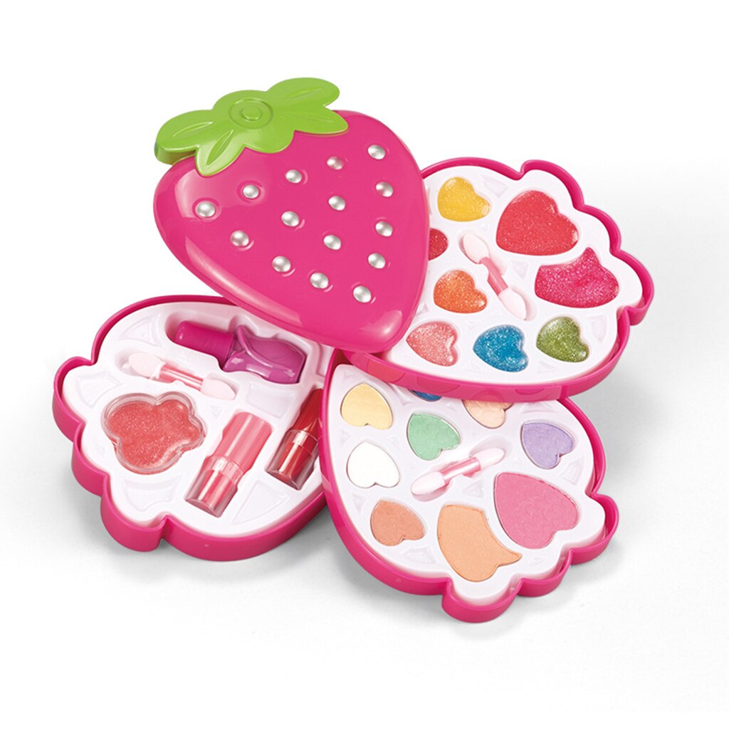 Kit de maquillage en forme de fraise pour fille avec ensemble de cosmétiques ombre à paupières rouge à lèvres, ensemble de beauté de Palette lavable