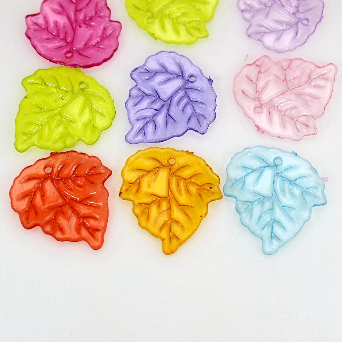 100 Mixed Color Transparent Acrylic Various Shape Pendants Heart Bear Cross DIY: Carved Leaf  25mm