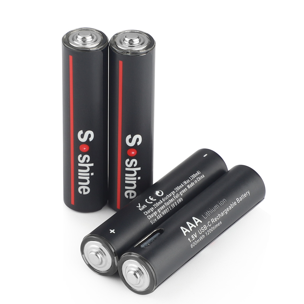 Batterie al litio USB Soshine da 600 mWh Batteria ricaricabile da 1,5 V AAA 600 mWh Ciclo di 1200 volte per topo giocattolo senza fili con telecomando