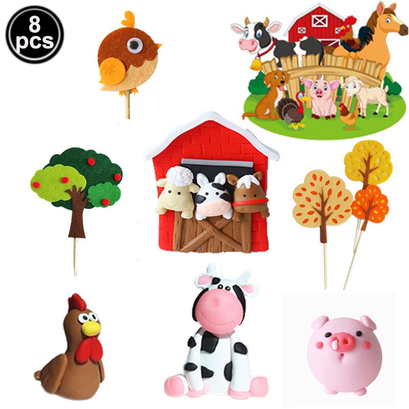 Ensemble de décoration de gâteau en forme d&#39;animaux, 8 pièces, pour anniversaire, Jungle, Safari, ferme, forêt, Zoo, fournitures pour fête prénatale: Farm