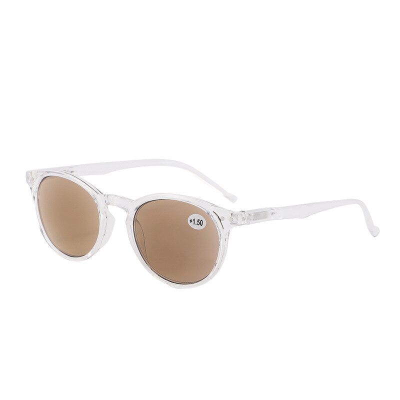 Gafas de lectura para hombre y mujer, lentes para presbicia, redondas, para hipermetropía, antiuv400, dioptrías + 1,0, 1,5, 2,0, 2,5, 3,0: Clear Brown / +350