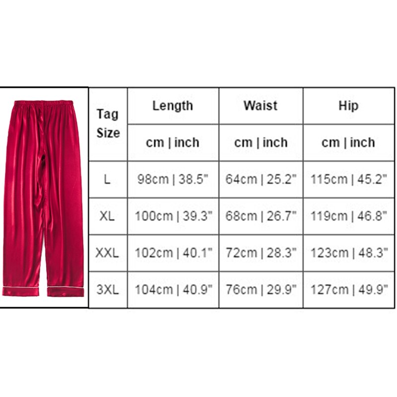 Mens Zijde Satijn Pyjama Pyjama Broek Lounge Broek Slaap Bodems Maat L-3XL Plus 3 Kleuren