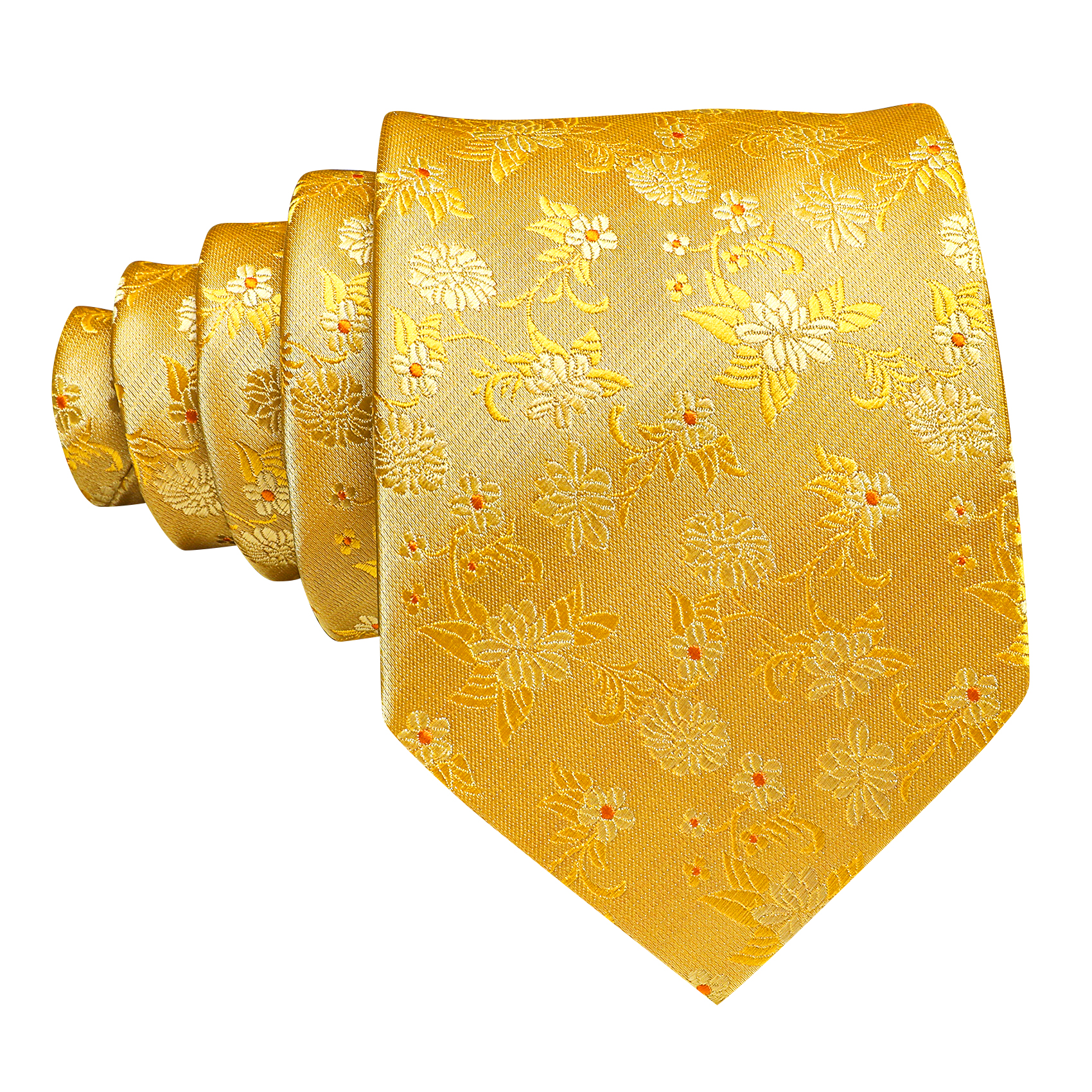 Luxury Gold Floral Ties For Men Exquisite Silk Necktie Handkerchief Cufflinks Sets Groom Wedding Business Party LN-6367