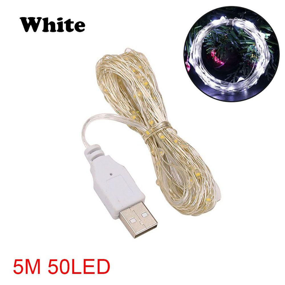 1/2/3/5M/0M USB LED String Lights Copper Silver Wire Garland Light Waterproof Fairy Light For Christmas Wedding Party Decoration: Cold White