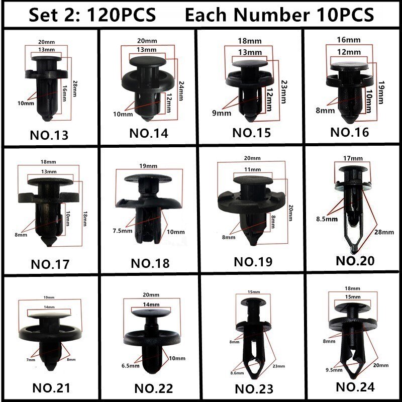 Til toyota tacoma mirai mark auto push-in skrue clips ekspansion plug-in snap nitte fastgørelse sæt 5mm 6mm 7mm 8mm 9mm 10mm hul: 120 stk blandet sæt 2