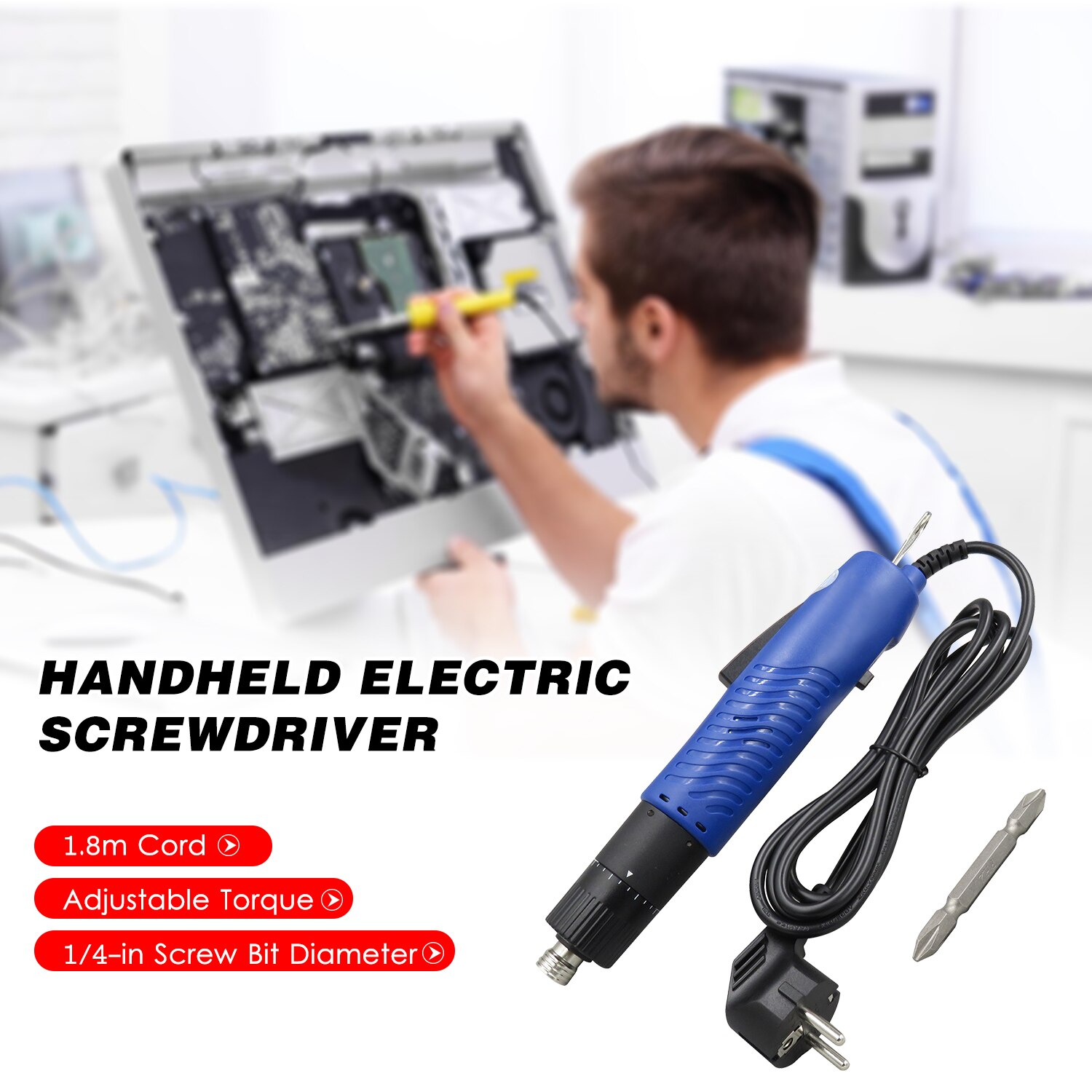 Handheld AC 220V Electric Screwdriver Adjustable Torque 1/4-in Screw Bit Electric Screw Driver Diameter Repair Tool