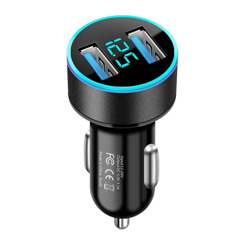 Auto Oplader Mobiele Telefoon Laders Voor Sigarettenaansteker Dual Usb Digitale Display Voltmeter Smart Phone Usb Adapter Snel Opladen: black